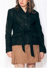 Vintage Leather Jacket 90s Y2K Suede Blazer Coat in Black