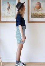 Navy blue striped bottom peplum detail dress