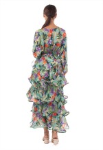 Floral Print Ruffle Multi Layer Hem design maxi long Dress