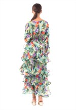 Floral Print Ruffle Multi Layer Hem design maxi long Dress