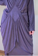 Purple and grey long sleeve belted dress