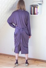 Purple and grey long sleeve belted dress