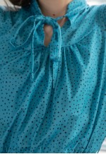 Vintage Blue Polka Dot Mini Puff Sleeved Dress