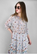 70's Carre Ladies Sheer White Blue Polka Dot Midi Dress