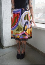 Vintage Black Top Abstract Print Midi Dress