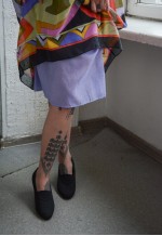 Vintage Black Top Abstract Print Midi Dress