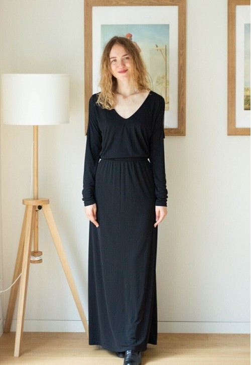 Black maxi long cut out sleeves dress