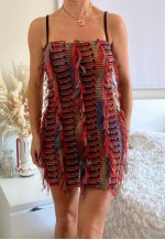 Fringed Textured Party Mini Dress