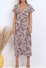 Wrap Front Split Leg Maxi Dress In White Multi Spot Print