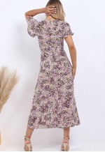Wrap Front Split Leg Maxi Dress In White Multi Spot Print
