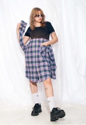 Vintage Shirt Dress Y2K Reworked One-off Grunge Midi