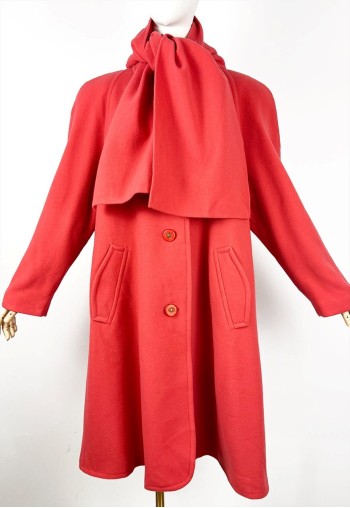 Vintage Coral Pink Wool Coat, Pure Wool Long winter coat