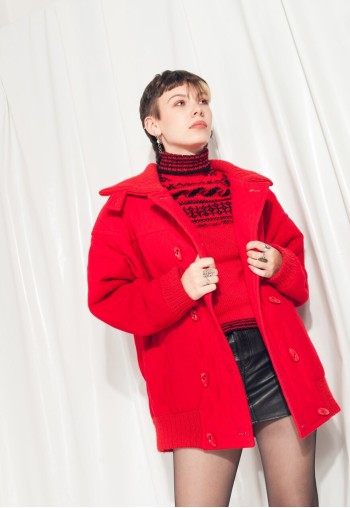 Vintage Coat 80s Warm Wool Winter Coat in Red