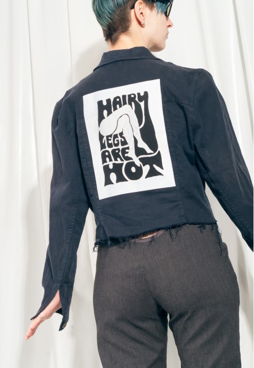 Reworked Vintage Denim Jacket 80s Feminist Graphic Shacket