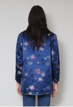 Vintage 70's Ladies Long Sleeve Jacket Blue Satin Floral