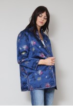 Vintage 70's Ladies Long Sleeve Jacket Blue Satin Floral